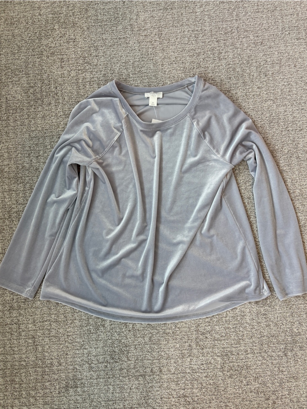 Women's Loft Long-Sleeve Velvet Lounge Tee - Light Gray Silver Size Medium